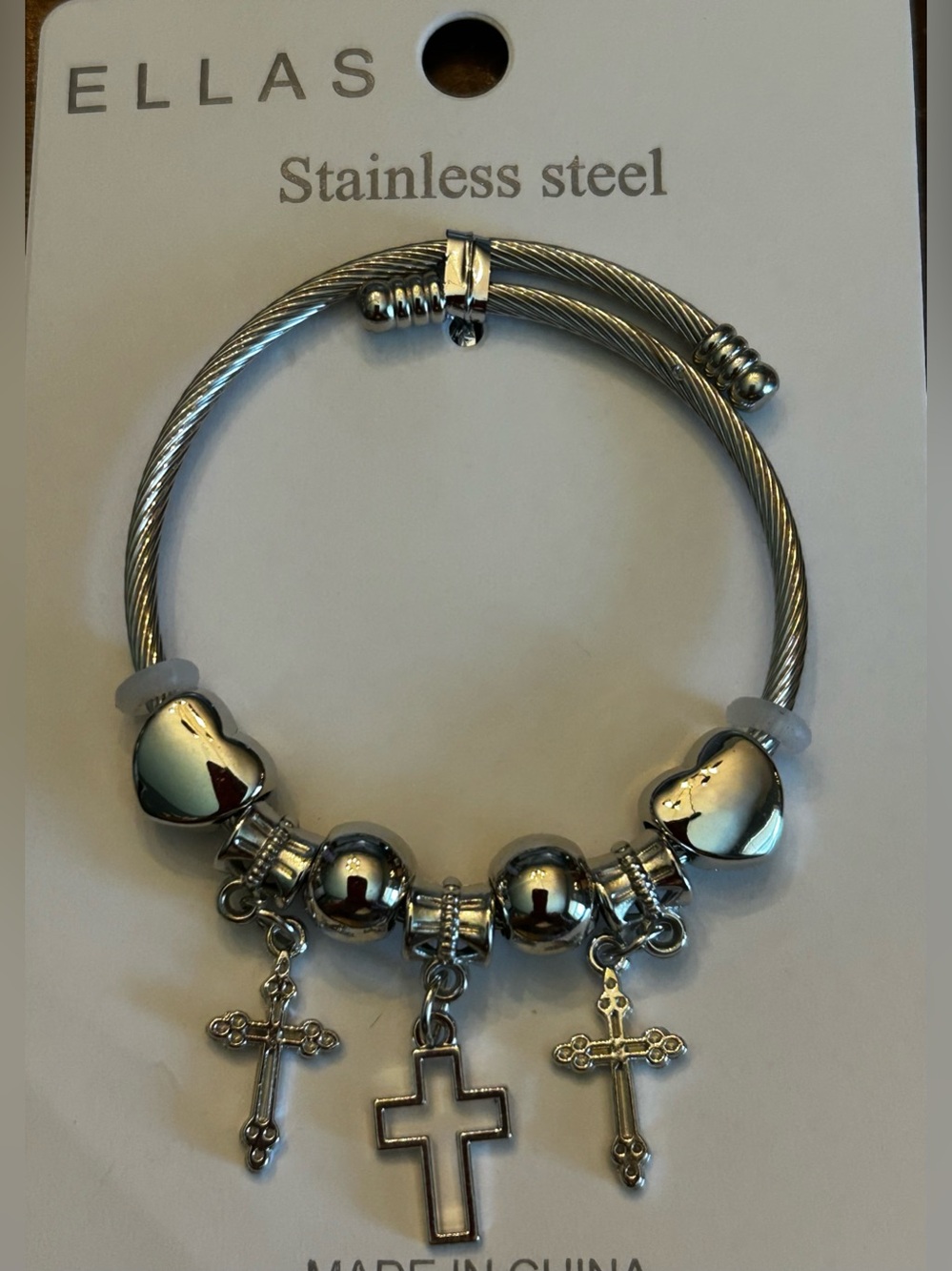 Ellas Stainless Steel Silver Heart and Multi Cross Adjustable Charm Bracelet New